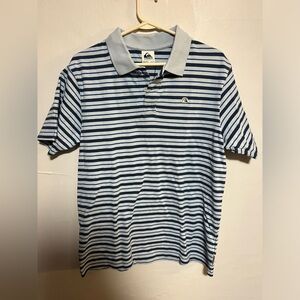 Quiksilver Men's Navy and White Striped Polo Shirt